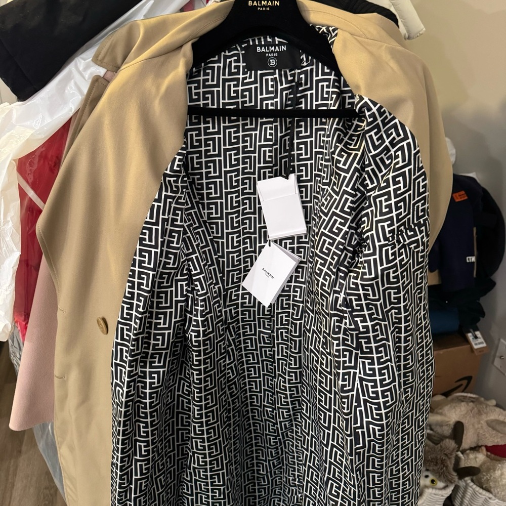 Balmain Gabardine Trench Coat in Sable - Picture 14 of 16